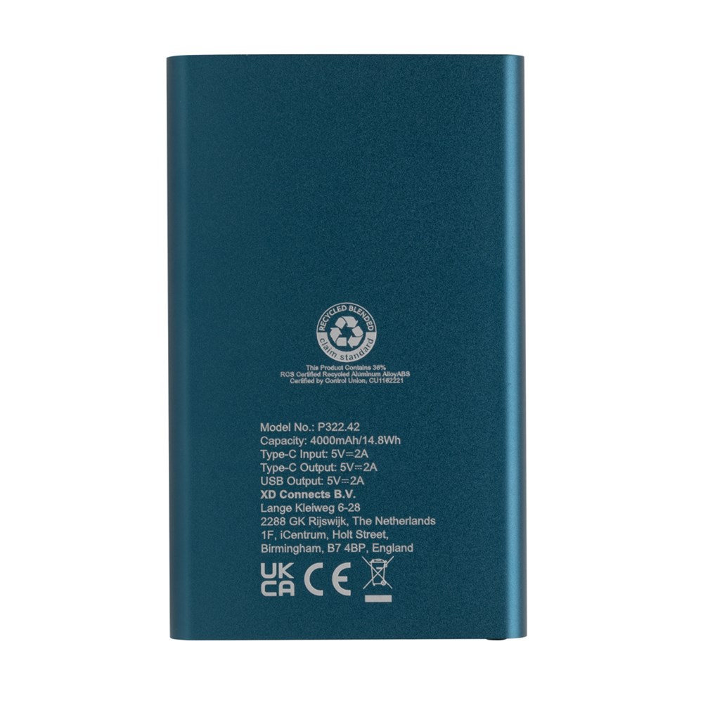 4.000mAh Type-C Powerbank aus RCS recyeltem ABS & Aluminium