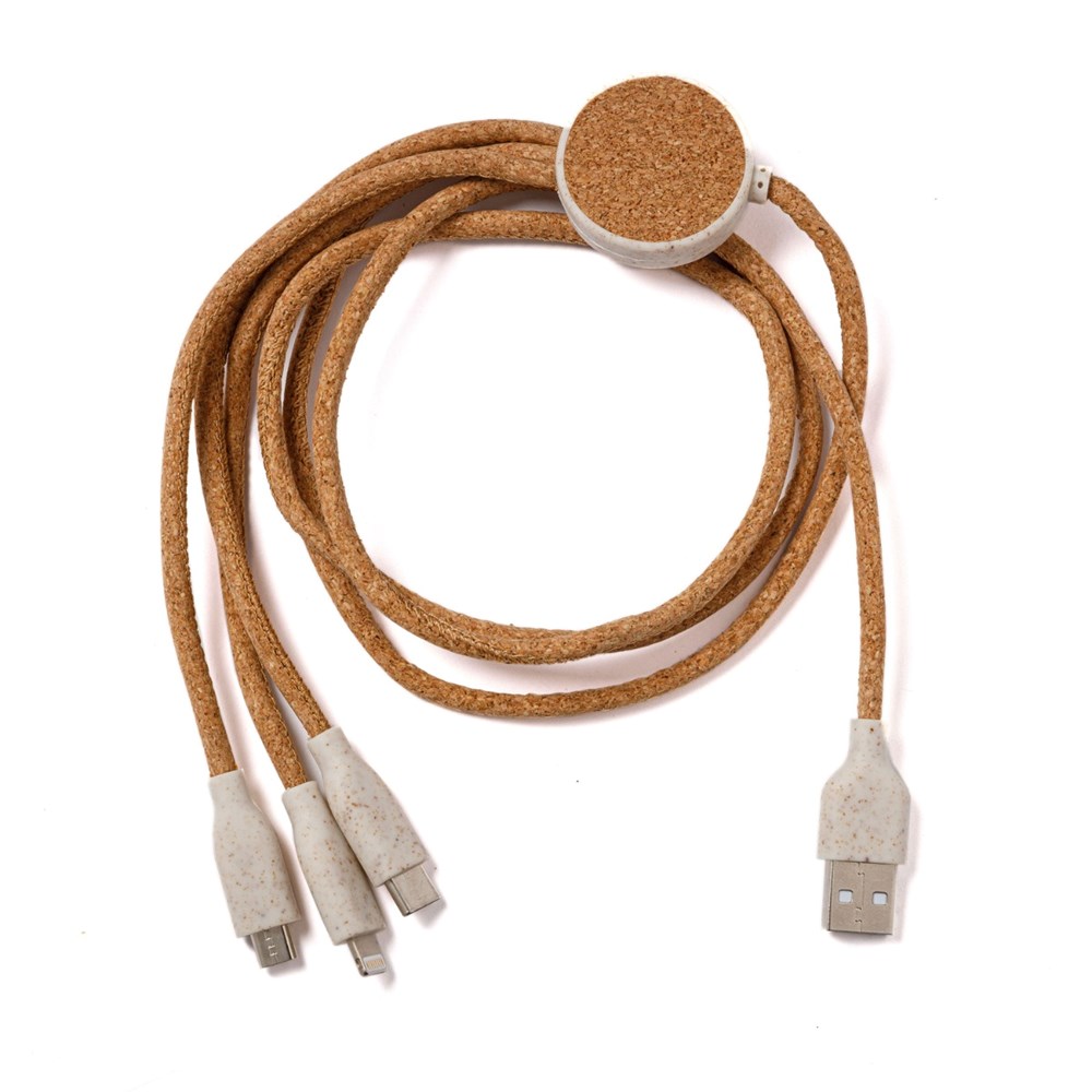 3 in 1 USB-Kabel aus Kork-Braun